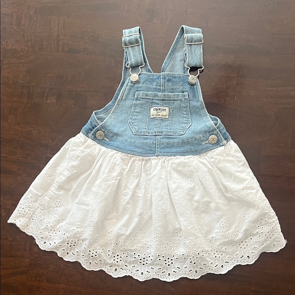 OshKosh B'gosh Denim and White Overall Dress